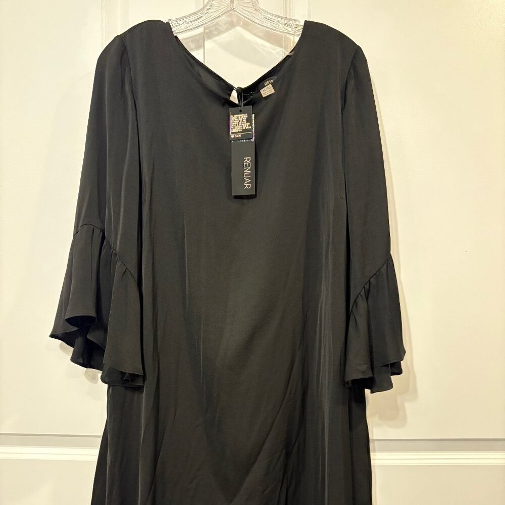 NWT Renuar XL Black Lined Dress with 3/4 Length Ruffle Sleeves